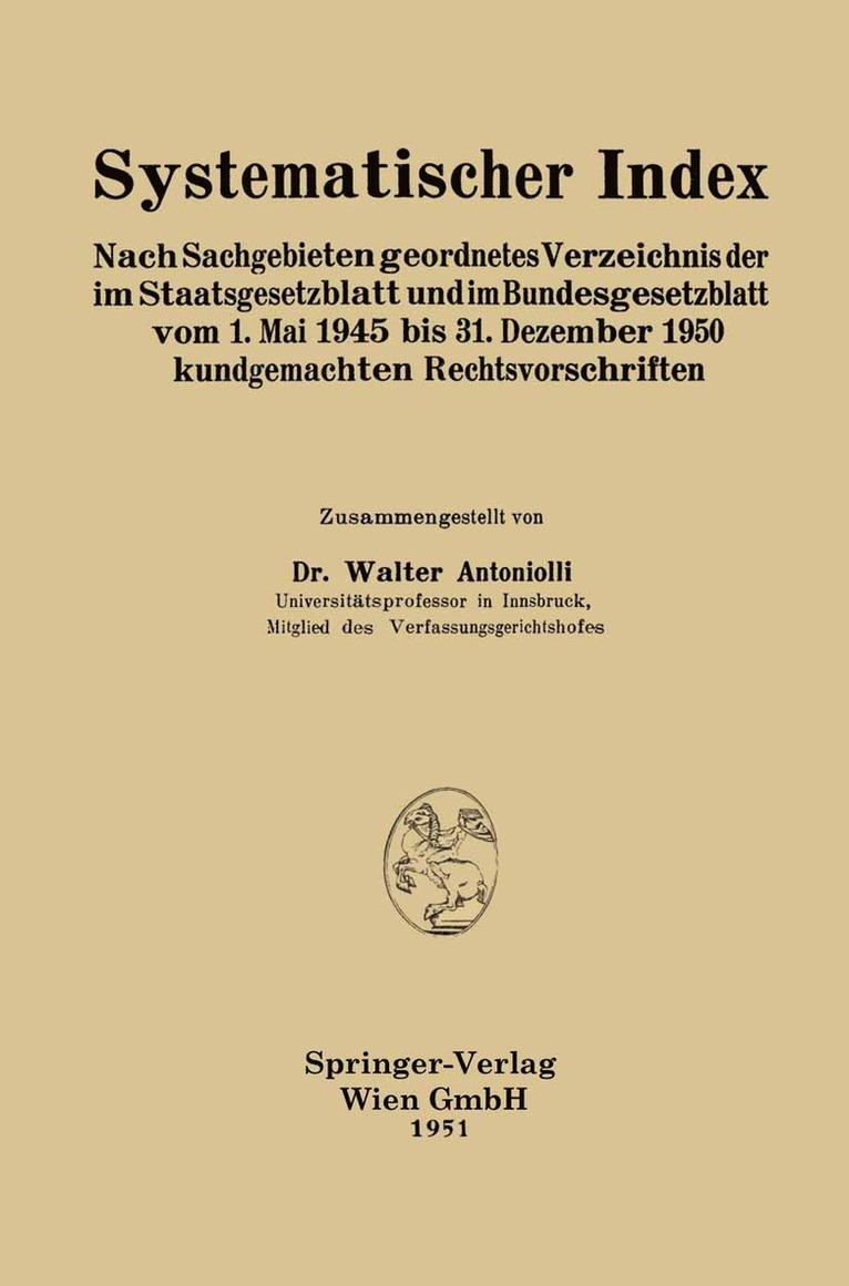 Walter Antoniolli - Systematischer Index, Häftad