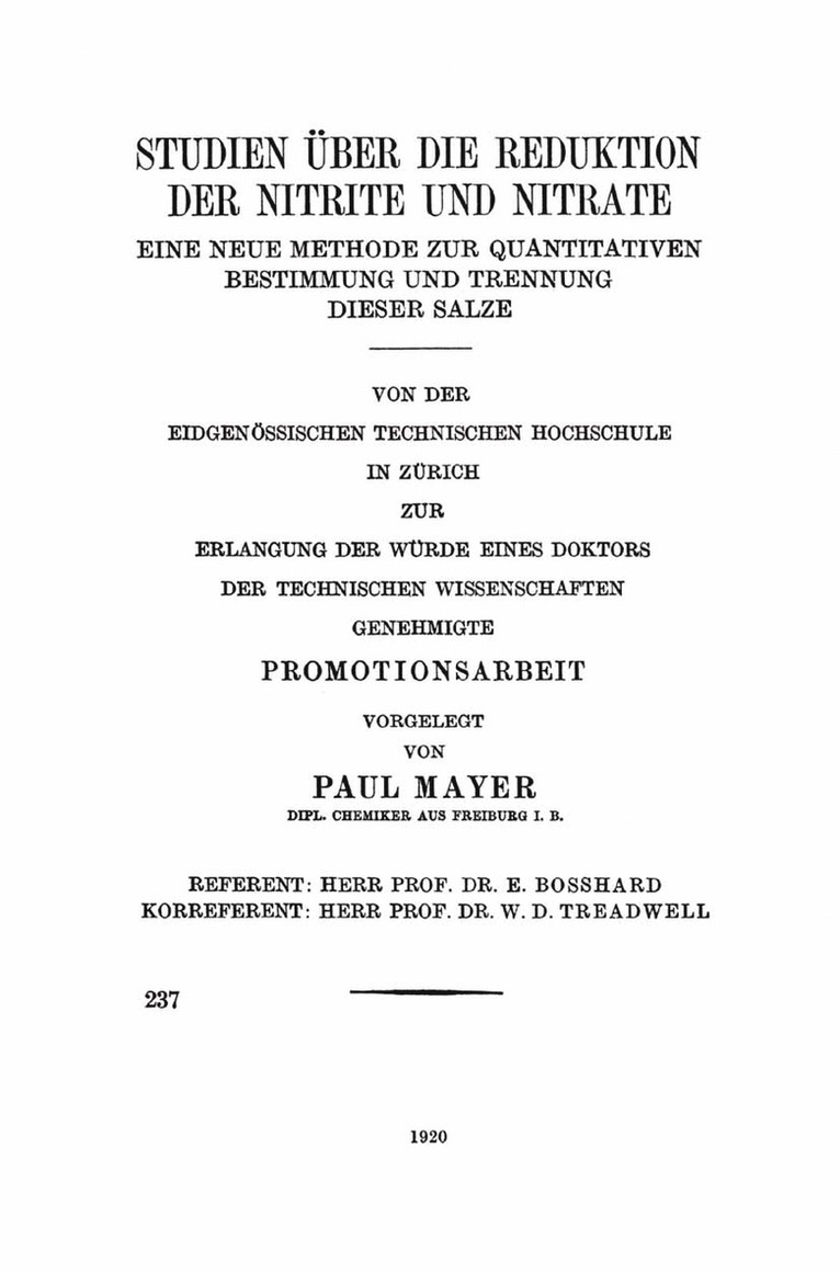 Paul Mayer - Studien über die Reduktion der Nitrite und Nitrate, Häftad