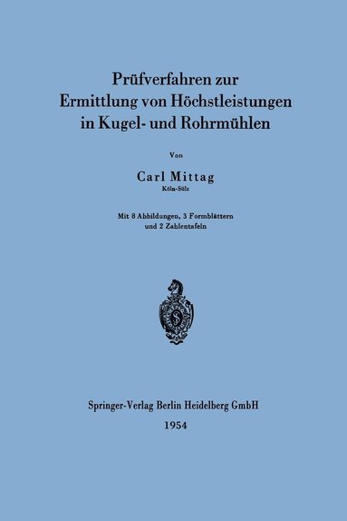 bokomslag Prfverfahren zur Ermittlung von Hchstleistungen in Kugel- und Rohrmhlen