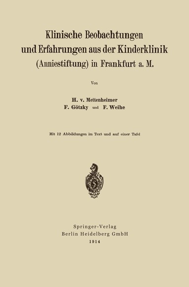 bokomslag Klinische Beobachtungen und Erfahrungen aus der Kinderklinik (Anniestiftung) in Frankfurt a. M