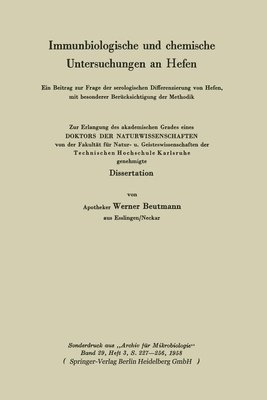 bokomslag Immunbiologische und chemische Untersuchungen an Hefen