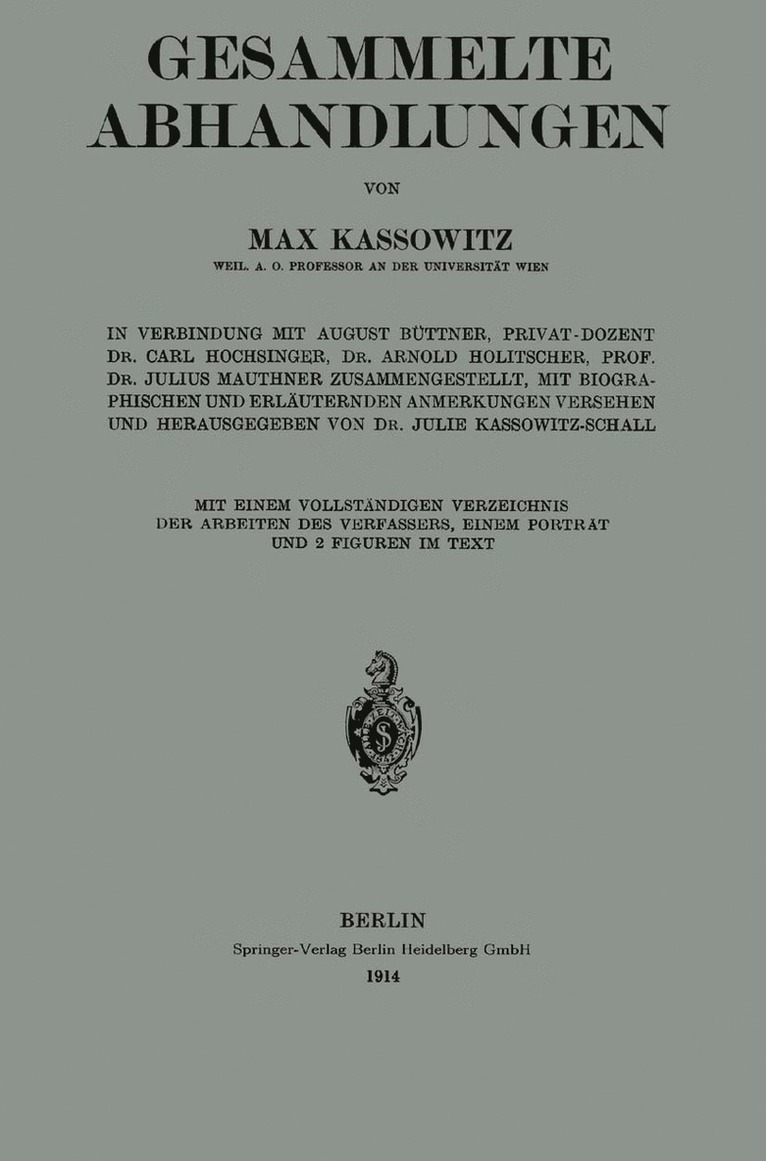Max Kassowitz, Julie Schall-Kassowitz - Gesammelte Abhandlungen, Häftad