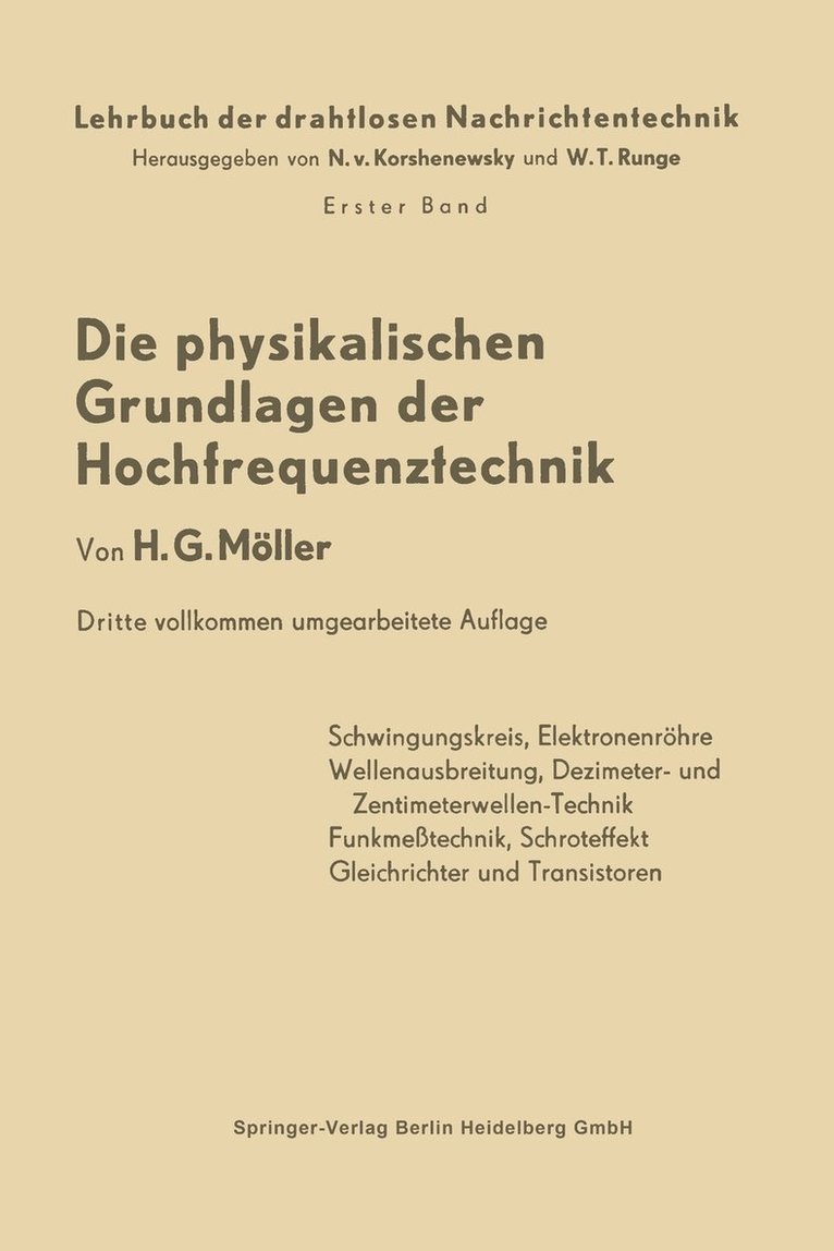 Hans Georg Möller, Nicolai von Korshenewsky, Wilhelm T. Runge, Nicolai Von Korshenewsky, Nicolai von Korshenewsky - Die Physikalischen Grundlagen der Hochfrequenztechnik, Häftad
