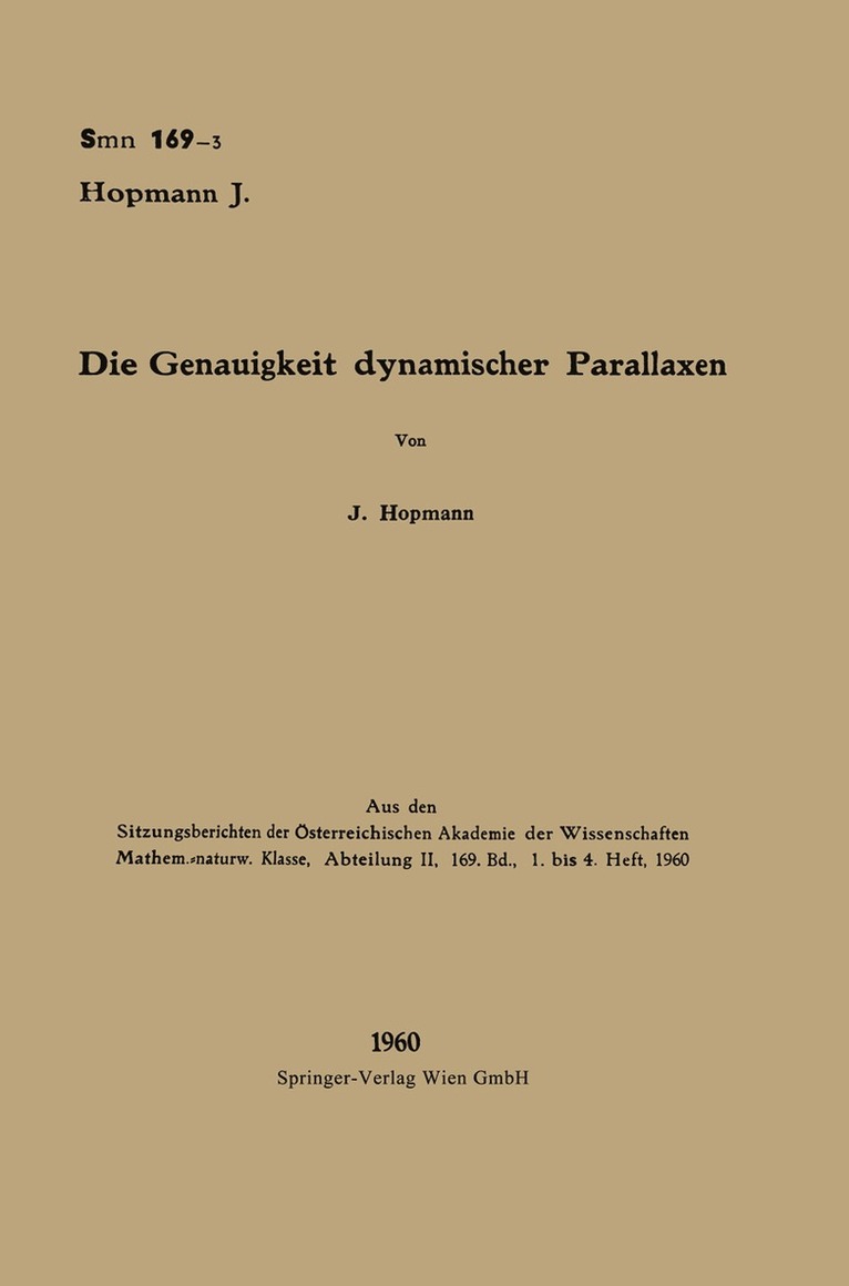 Josef Hopmann - Die Genauigkeit dynamischer Parallaxen, Häftad