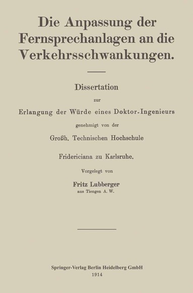 bokomslag Die Anpassung der Fernsprechanlagen an die Verkehrsschwankungen
