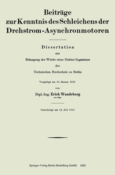 bokomslag Beiträge zur Kenntnis des Schleichens der Drehstrom-Asynchronmotoren