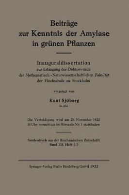 bokomslag Beitrge zur Kenntnis der Amylase in grnen Pflanzen