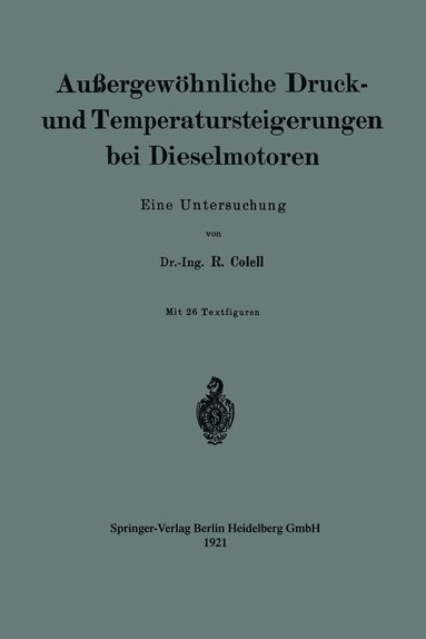 bokomslag Außergewöhnliche Druck- und Temperatursteigerungen bei Dieselmotoren