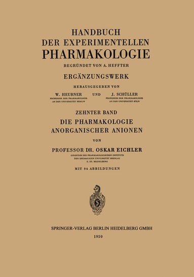 bokomslag Die Pharmakologie Anorganischer Anionen
