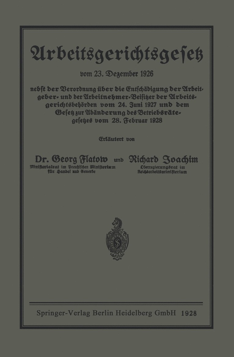 Georg Flatow, Richard Joachim - Arbeitsgerichtsgesetz, Häftad