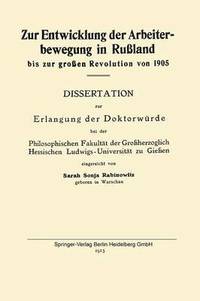 bokomslag Zur Entwicklung der Arbeiterbewegung in Rußland bis zur großen Revolution von 1905