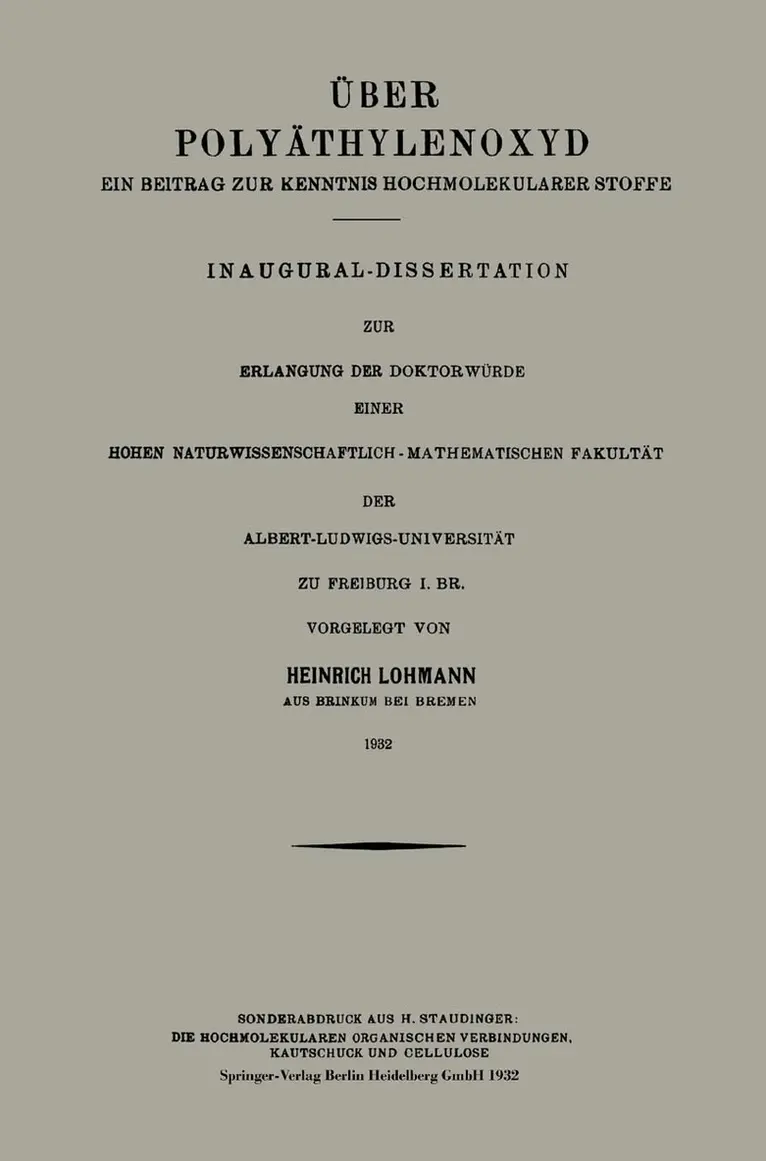 Heinrich Lohmann - Über Polyäthylenoxyd, Häftad. Tillgänglighet: Lägg i varukorg