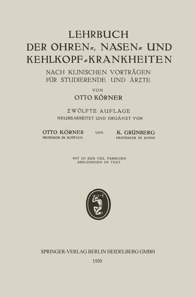 bokomslag Lehrbuch der Ohren-, Nasen- und Kehlkopf-Krankheiten