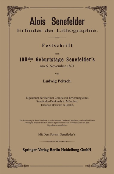Ludwig Pietsch - Alois Senefelder Erfinder der Lithographie, Häftad