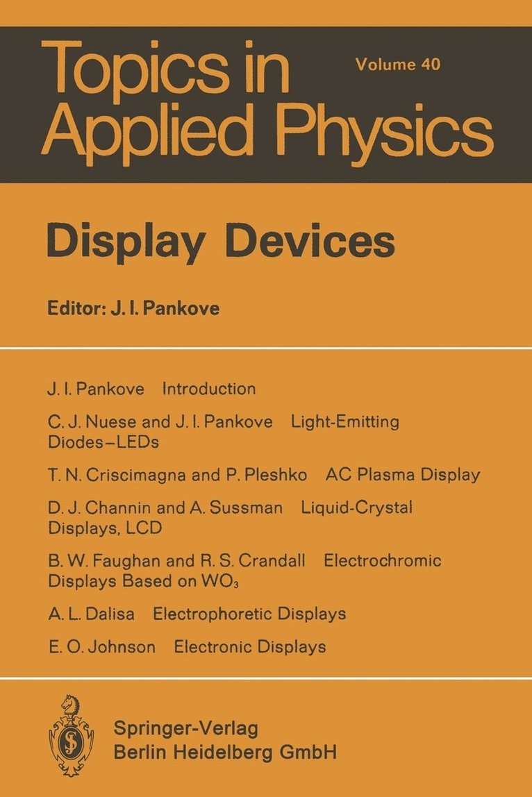 J.I. Pankove, J. I. Pankove - Display Devices, Häftad