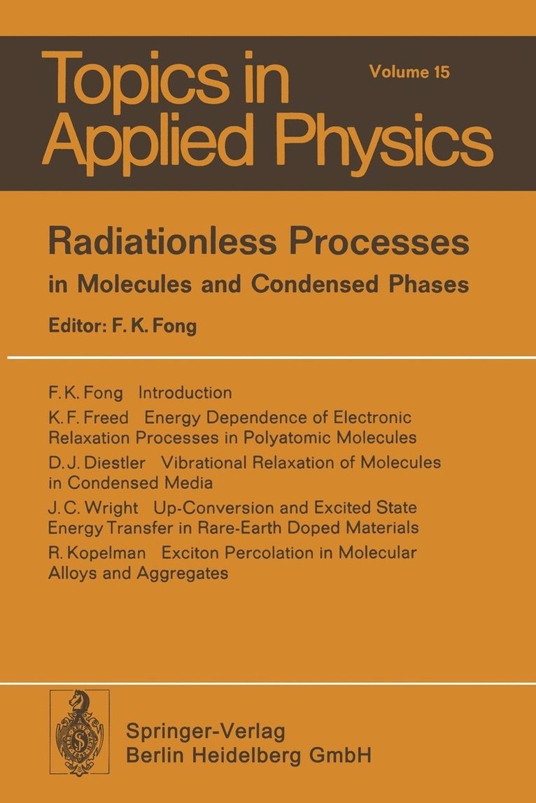 F.K. Fong, F. K. Fong - Radiationless Processes, Häftad