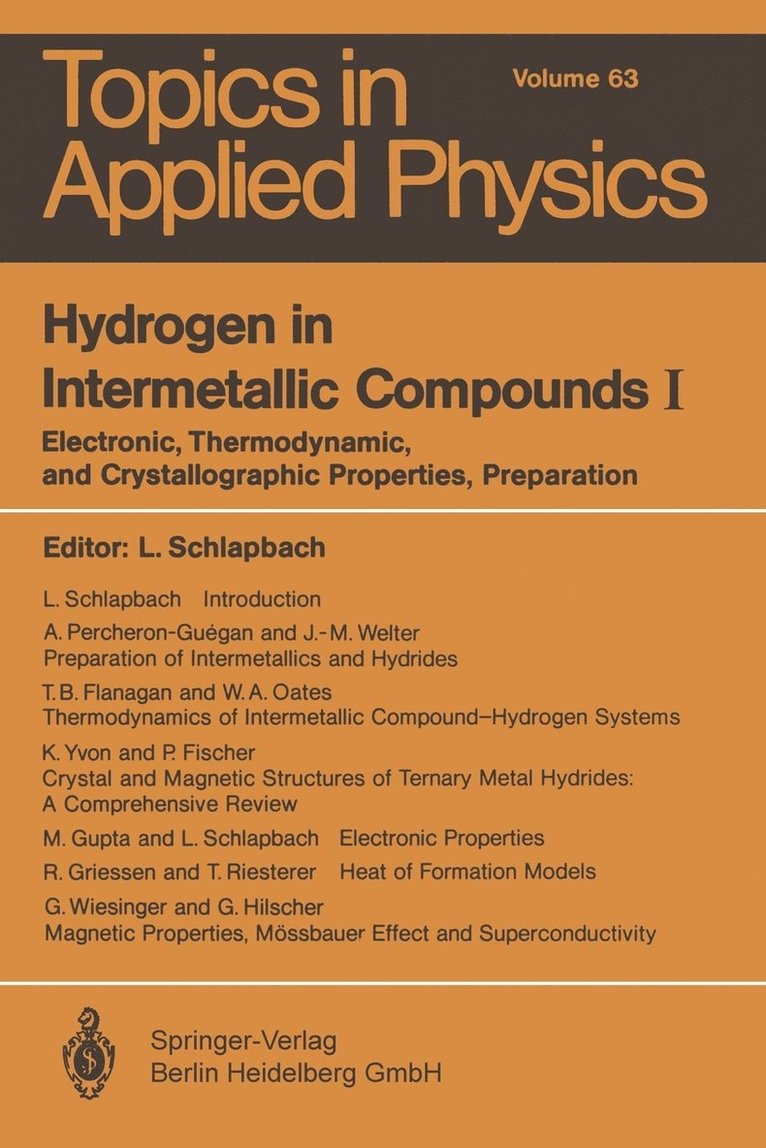 Louis Schlapbach - Hydrogen in Intermetallic Compounds I, Häftad