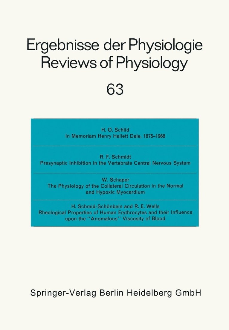 Ergebnisse der Physiologie / Reviews of Physiology