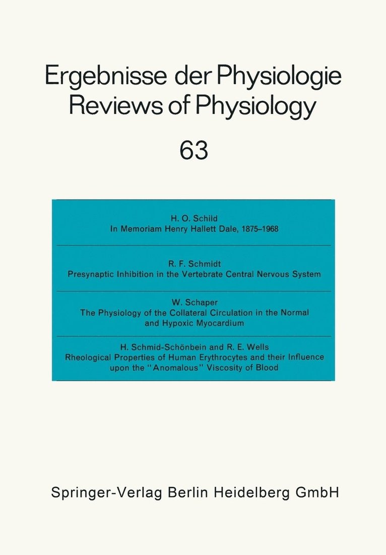 Ergebnisse der Physiologie / Reviews of Physiology 1