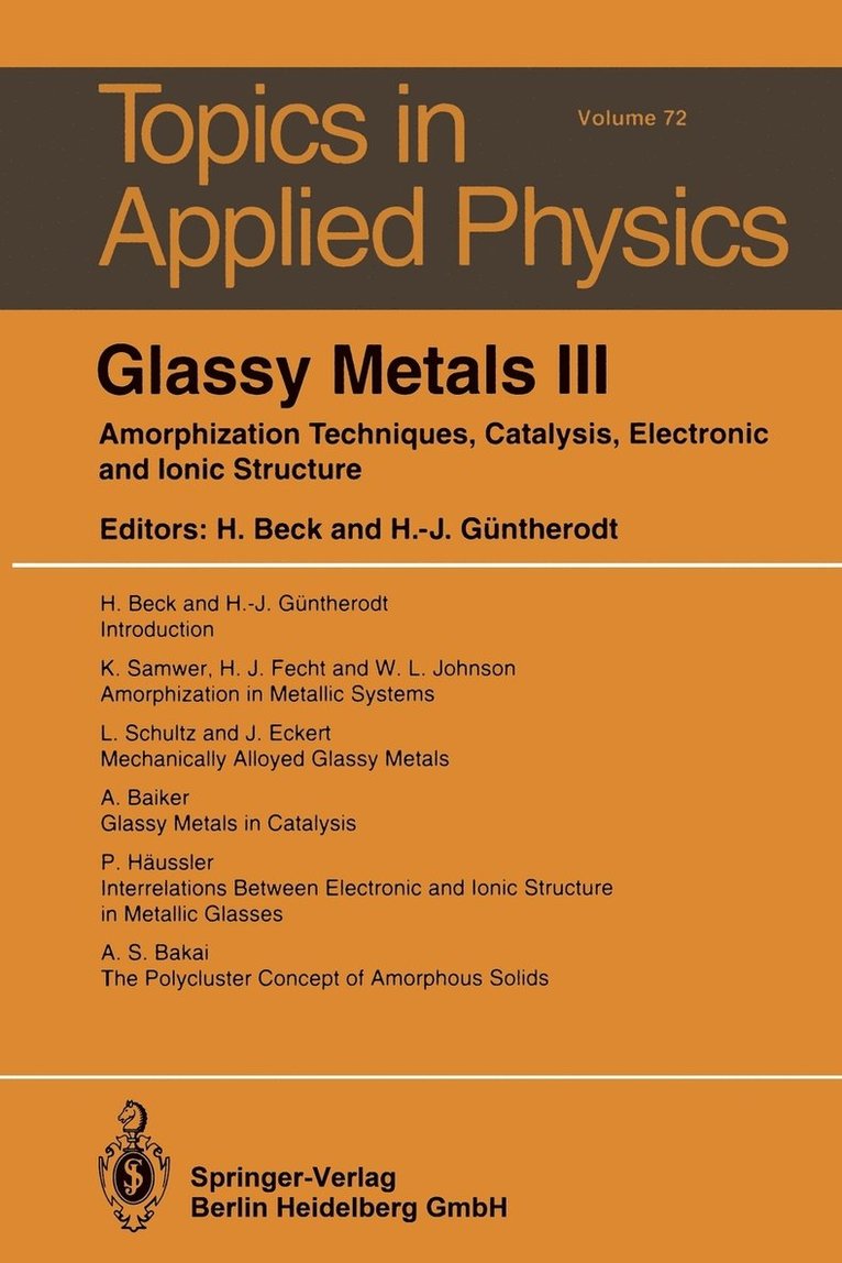 Hans Beck, Hans-Joachim Güntherodt, Hans-Joachim Guntherodt - Glassy Metals III, Häftad