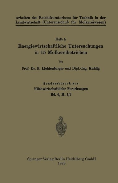 bokomslag Energiewirtschaftliche Untersuchungen in 15 Molkereibetrieben