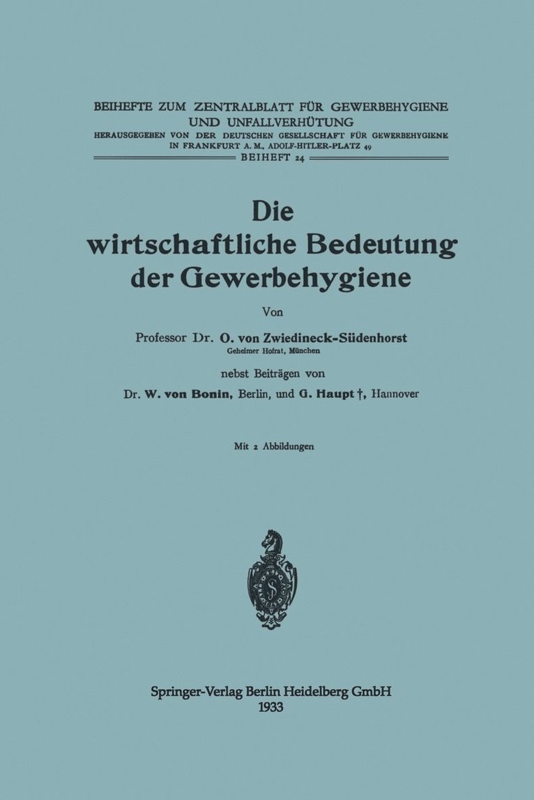 Die wirtschaftliche Bedeutung der Gewerbehygiene 1