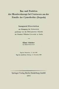 bokomslag Bau und Funktion der Mundwerkzeuge bei Crustaceen aus der Familie der Cymothodae (Isopoda)