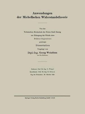 bokomslag Anwendungen der Michellschen Widerstandstheorie