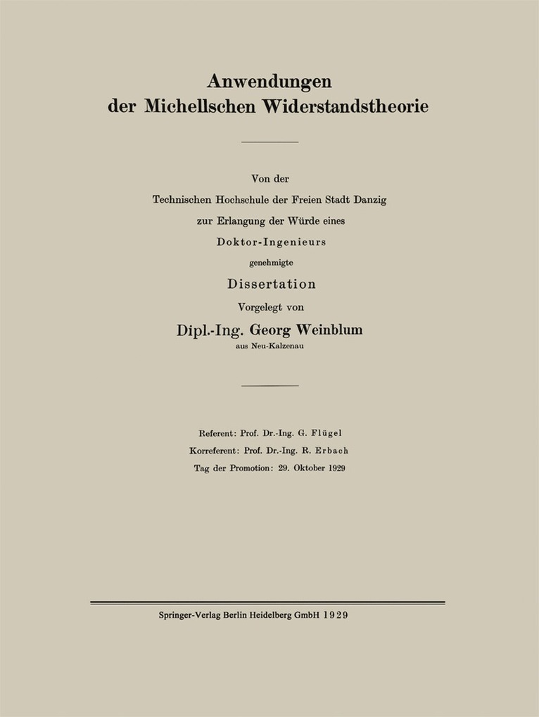 Georg Weinblum - Anwendungen der Michellschen Widerstandstheorie, Häftad