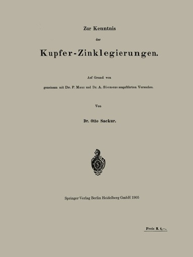 bokomslag Zur Kenntnis der Kupfer-Zinklegierungen