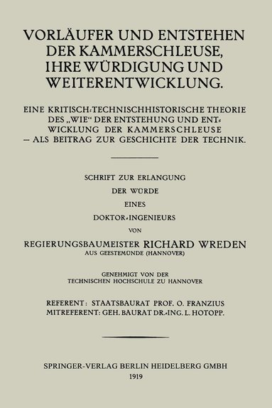 bokomslag Vorläufer und Entstehen der Kammerschleuse, ihre Würdigung und Weiterentwicklung