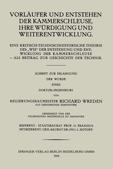 bokomslag Vorlufer und Entstehen der Kammerschleuse, ihre Wrdigung und Weiterentwicklung