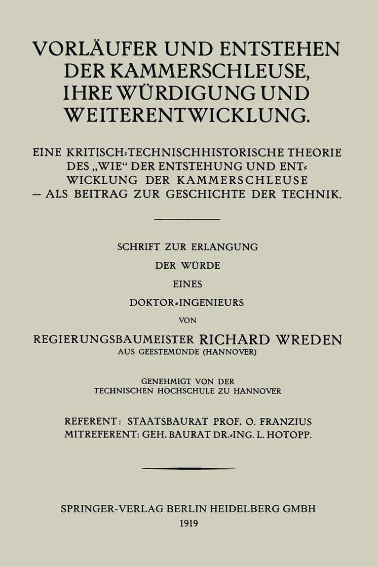 Vorlufer und Entstehen der Kammerschleuse, ihre Wrdigung und Weiterentwicklung 1