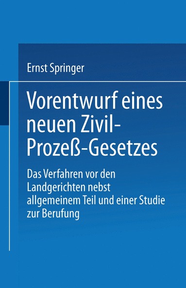 bokomslag Vorentwurf eines neuen Zivil-Proze-Gesetzes