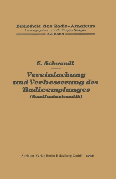 bokomslag Vereinfachung und Verbesserung des Radioempfanges