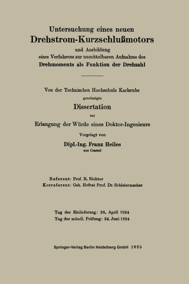 bokomslag Untersuchung eines neuen Drehstrom-Kurzschlußmotors und Ausbildung eines Verfahrens zur unmittelbaren Aufnahme des Drehmoments als Funktion der Drehzahl