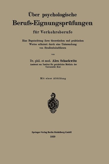 bokomslag ber psychologische Berufs-Eignungsprfungen fr Verkehrsberufe