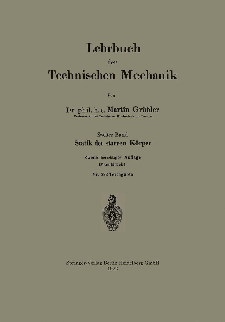 Martin Grübler, Martin Grubler - Lehrbuch der Technischen Mechanik, Häftad