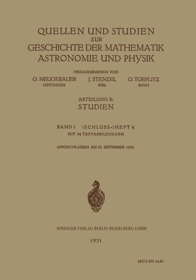 bokomslag Quellen und Studien ur Geschichte der Mathematik Astronomie und Physik