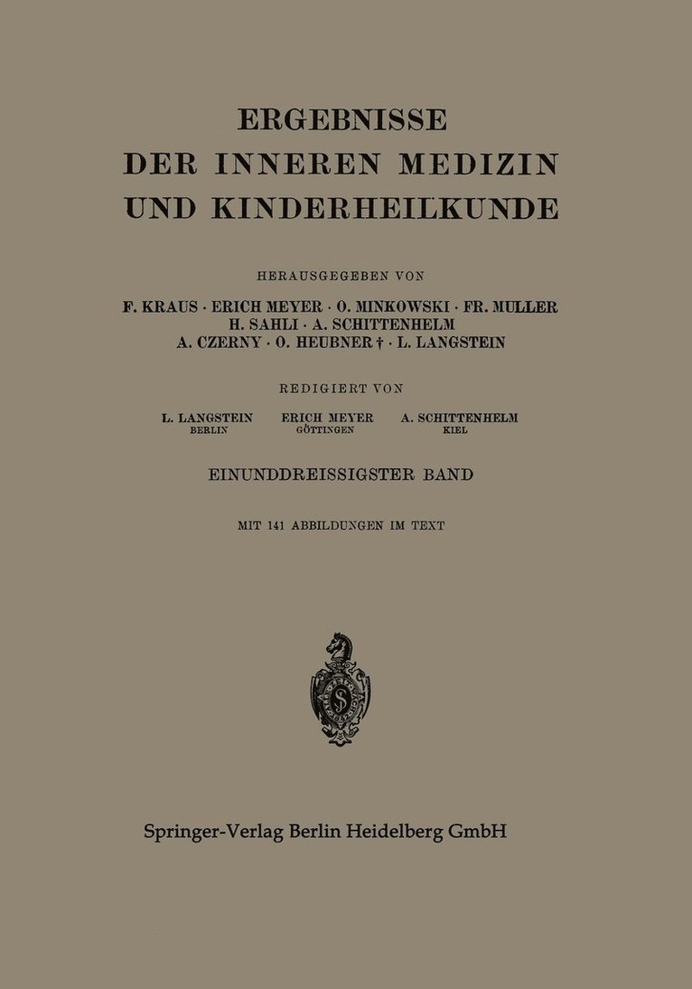 Ergebnisse der Inneren Medizin und Kinderheilkunde 1