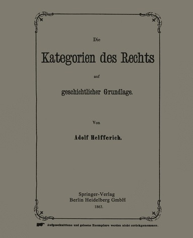 bokomslag Die Kategorien des Rechts auf geschichtlicher Grundlage