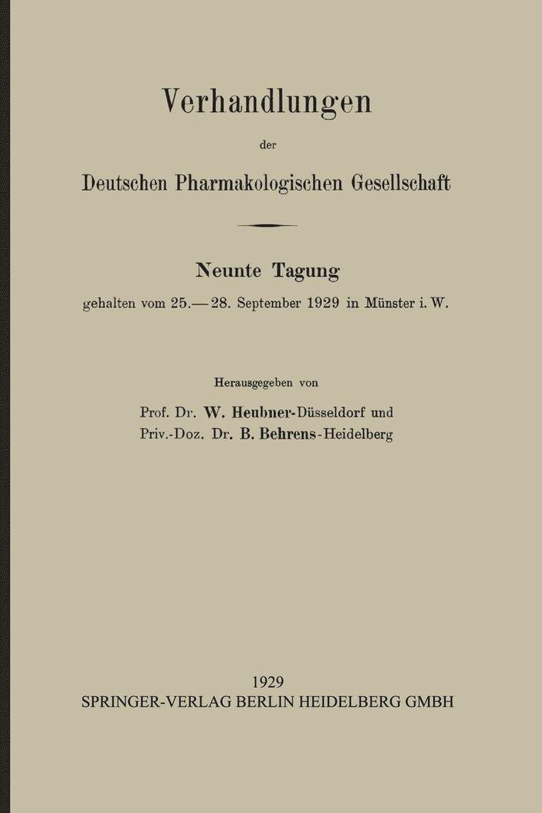 Verhandlungen der Deutschen Pharmakologischen Gesellschaft