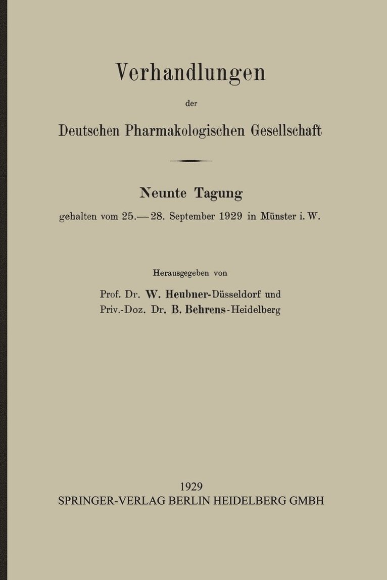 Verhandlungen der Deutschen Pharmakologischen Gesellschaft 1