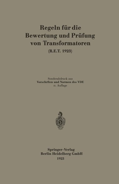 bokomslag Regeln für die Bewertung und Prüfung von Transformatoren (R.E.T. 1923)
