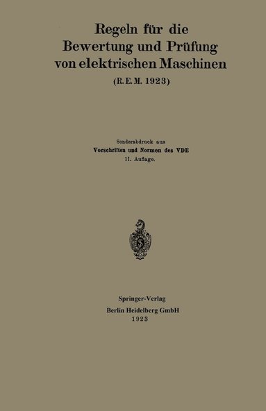 bokomslag Regeln für die Bewertung und Prüfung von elektrischen Maschinen (R.E.M. 1923)