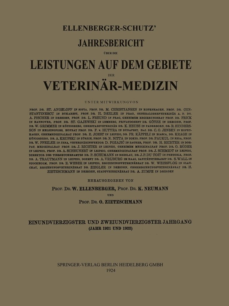 Ellenberger-Schtz Jahresbericht ber die Leistungen auf dem Gebiete der Veterinr-Medizin 1