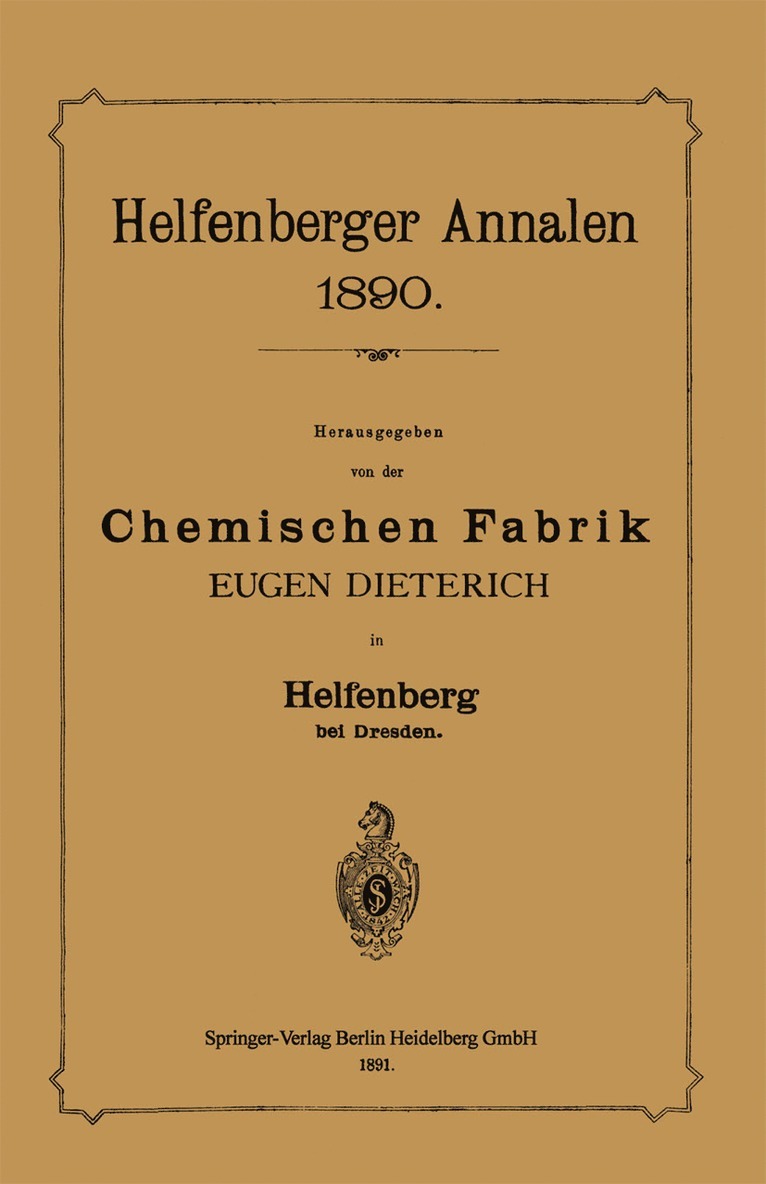 Chemischen Fabrik, Eugen Dieterich - Helfenberger Annalen 1890, Häftad