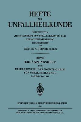 bokomslag Ergänzungsheft zum Referatenteil der Monatsschrift für Unfallheilkunde