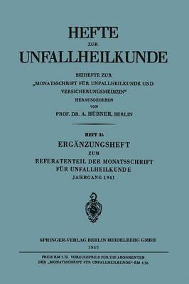 bokomslag Ergnzungsheft zum Referatenteil der Monatsschrift fr Unfallheilkunde