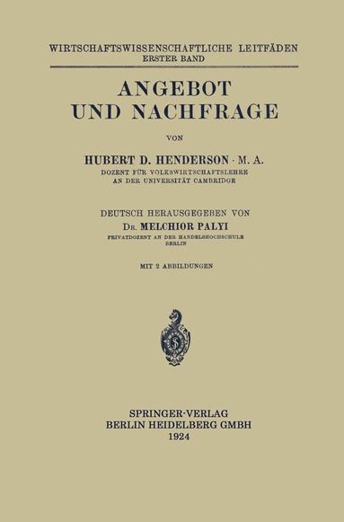 Hubert Douglas Henderson, Melchior Palyi - Angebot und Nachfrage, Häftad